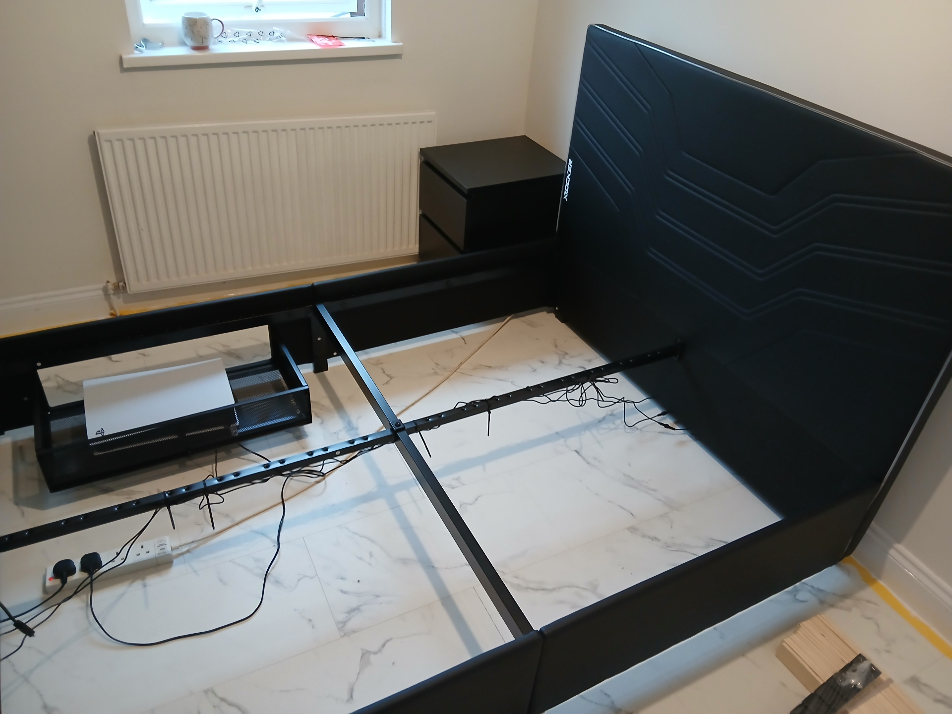 Gaming bed frame & TV mount in Cardiff — frame and headboard in