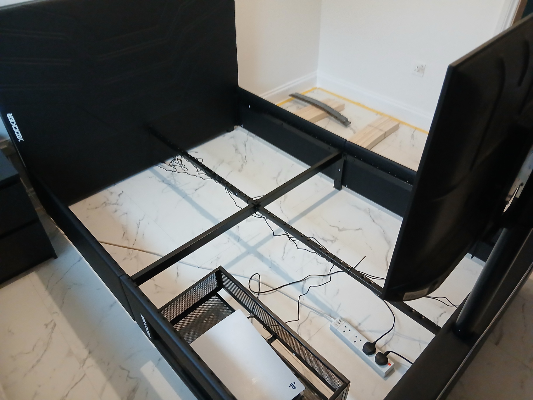 Gaming bed frame & TV mount in Cardiff — console shelf fitted